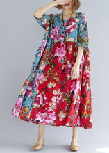 Load image into Gallery viewer, Beautiful Red Green Print Linen Cotton Quilting Dresses O Neck Patchwork Loose Summer Dress