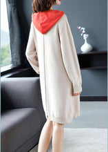 Load image into Gallery viewer, Beige Drawstring Thick Hooded Knit Woolen Sweater Dress Fall