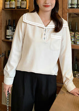 Load image into Gallery viewer, Beige Oversized Spandex Shirt Top Sailor Collar Fall