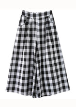 Load image into Gallery viewer, Big Plaid Pockets Patchwork Cotton Straight Pants Wrinkled Summer