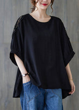 Load image into Gallery viewer, Black Lace Patchwork Cotton T Shirt Top Asymmetrical Summer