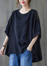 Load image into Gallery viewer, Black Lace Patchwork Cotton T Shirt Top Asymmetrical Summer