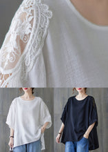 Load image into Gallery viewer, Black Lace Patchwork Cotton T Shirt Top Asymmetrical Summer