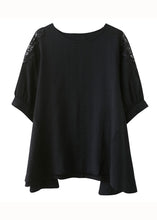 Load image into Gallery viewer, Black Lace Patchwork Cotton T Shirt Top Asymmetrical Summer