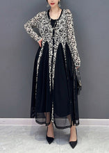 Load image into Gallery viewer, Black Patchwork Button Tulle Long Dresses Long Sleeve