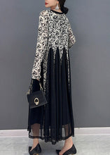 Load image into Gallery viewer, Black Patchwork Button Tulle Long Dresses Long Sleeve