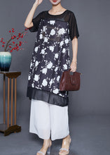 Load image into Gallery viewer, Black Patchwork Chiffon Long Dresses Letter Zircon Print Summer