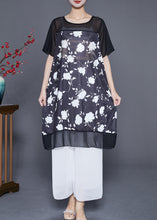 Load image into Gallery viewer, Black Patchwork Chiffon Long Dresses Letter Zircon Print Summer