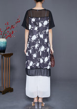 Load image into Gallery viewer, Black Patchwork Chiffon Long Dresses Letter Zircon Print Summer