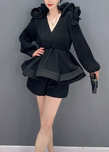 Load image into Gallery viewer, Black Patchwork Chiffon Shirt Tops Wrinkled Tunic Spring