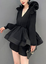 Load image into Gallery viewer, Black Patchwork Chiffon Shirt Tops Wrinkled Tunic Spring