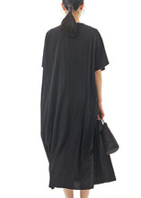 Load image into Gallery viewer, Black Patchwork Cotton Long Dresses V Neck Wrinkled Summer