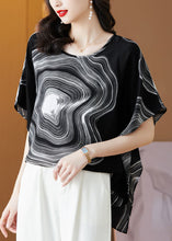 Load image into Gallery viewer, Black Patchwork Print Silk Blouse Tops O Neck Summer