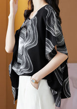 Load image into Gallery viewer, Black Patchwork Print Silk Blouse Tops O Neck Summer