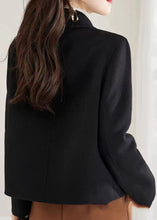 Load image into Gallery viewer, Black Patchwork Woolen Coat Peter Pan Collar Button Fall