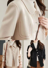 Load image into Gallery viewer, Black Patchwork Woolen Coat Peter Pan Collar Button Fall