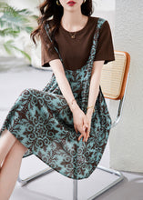 Load image into Gallery viewer, Black Print Fake Two Pieces Maxi Dress Short Sleeve