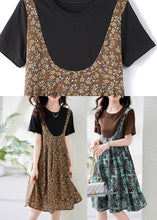 Load image into Gallery viewer, Black Print Fake Two Pieces Maxi Dress Short Sleeve