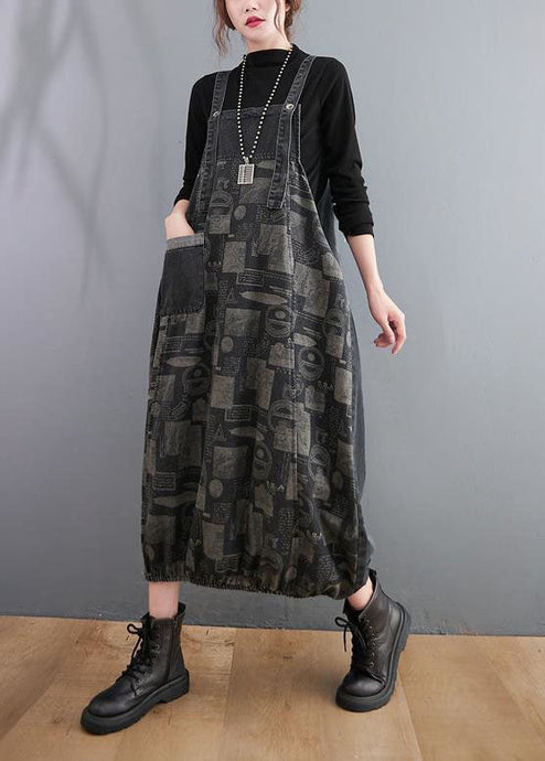 Black Print Patchwork Denim Spaghetti Strap Dress Spring