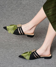 Load image into Gallery viewer, Black Velour Tassel Fashion Splicing Slide Sandals Pointed Toe