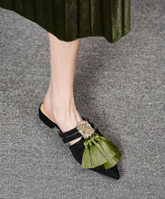 Load image into Gallery viewer, Black Velour Tassel Fashion Splicing Slide Sandals Pointed Toe