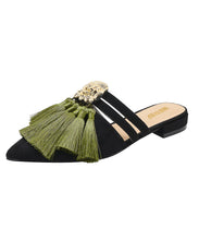 Load image into Gallery viewer, Black Velour Tassel Fashion Splicing Slide Sandals Pointed Toe