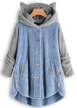 Load image into Gallery viewer, Blue Baby Blue Low High Design Patchwork Teddy Faux Fur Coats Hooded Fall