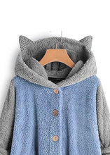 Load image into Gallery viewer, Blue Baby Blue Low High Design Patchwork Teddy Faux Fur Coats Hooded Fall