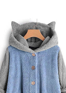 Blue Baby Blue Low High Design Patchwork Teddy Faux Fur Coats Hooded Fall