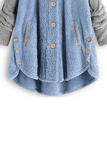 Load image into Gallery viewer, Blue Baby Blue Low High Design Patchwork Teddy Faux Fur Coats Hooded Fall