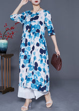 Load image into Gallery viewer, Blue Circle Print Loose Cotton Long Dresses Exra Large Hem Summer