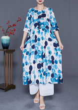 Load image into Gallery viewer, Blue Circle Print Loose Cotton Long Dresses Exra Large Hem Summer