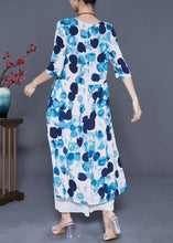 Load image into Gallery viewer, Blue Circle Print Loose Cotton Long Dresses Exra Large Hem Summer