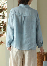 Load image into Gallery viewer, Blue Embroideried Button Ramie Shirt Long Sleeve