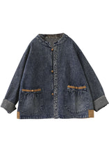 Load image into Gallery viewer, Blue Patchwork Cotton Denim Coats Stand Collar Oriental Button Fall