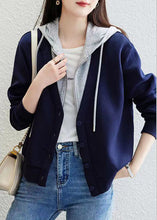 Load image into Gallery viewer, Blue Patchwork False Two Pieces Cotton Hoodie Coat Zip Up Fall