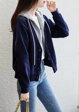 Load image into Gallery viewer, Blue Patchwork False Two Pieces Cotton Hoodie Coat Zip Up Fall