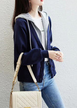 Load image into Gallery viewer, Blue Patchwork False Two Pieces Cotton Hoodie Coat Zip Up Fall