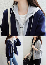 Load image into Gallery viewer, Blue Patchwork False Two Pieces Cotton Hoodie Coat Zip Up Fall