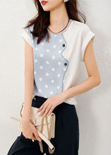 Load image into Gallery viewer, Blue Patchwork Print Dot Silk T Shirt O Neck Summer