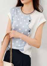 Load image into Gallery viewer, Blue Patchwork Print Dot Silk T Shirt O Neck Summer