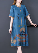 Load image into Gallery viewer, Blue Patchwork Silk Long Dress Oversized Print Half Sleeve