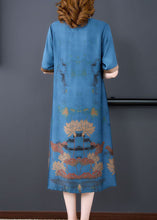 Load image into Gallery viewer, Blue Patchwork Silk Long Dress Oversized Print Half Sleeve