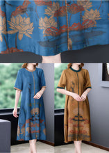 Load image into Gallery viewer, Blue Patchwork Silk Long Dress Oversized Print Half Sleeve