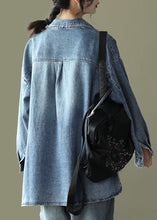 Load image into Gallery viewer, Blue Pockets Print Patchwork Denim Coats Peter Pan Collar Spring