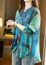 Load image into Gallery viewer, Blue Print Patchwork Cotton Shirt Stand Collar Zircon Long Sleeve