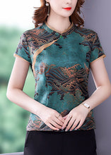 Load image into Gallery viewer, Blue Print Silk Blouse Top Mandarin Collar Slim Fit Summer