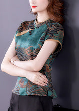 Load image into Gallery viewer, Blue Print Silk Blouse Top Mandarin Collar Slim Fit Summer