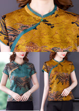 Load image into Gallery viewer, Blue Print Silk Blouse Top Mandarin Collar Slim Fit Summer