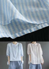 Load image into Gallery viewer, Blue Striped Cotton Shirt Top O-Neck Oversized Half Sleeve